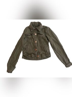 Angie Girl Olive Green Denim Jacket Girls Small Button Front